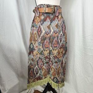 Vintage 80-90s Ascente Sport Southwestern Tapestry Wrap Skirt Fringe Made USA L